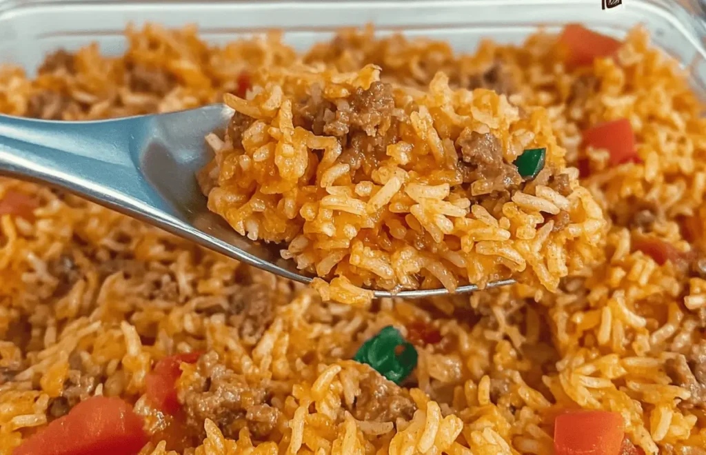 A bowl of taco rice topped with seasoned ground beef, fresh vegetables, shredded cheese, and a dollop of sour cream, garnished with cilantro."