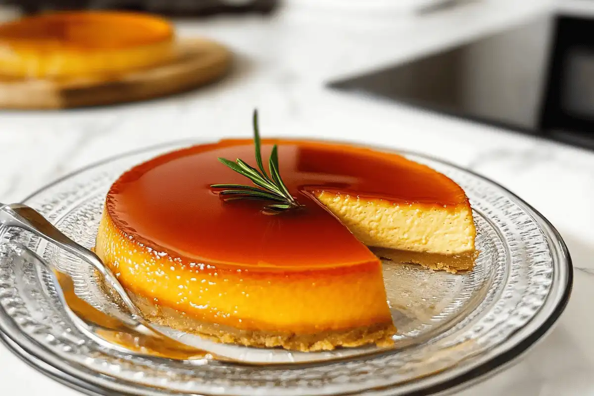 "Traditional Puerto Rican Flan with Tropical Garnishes"