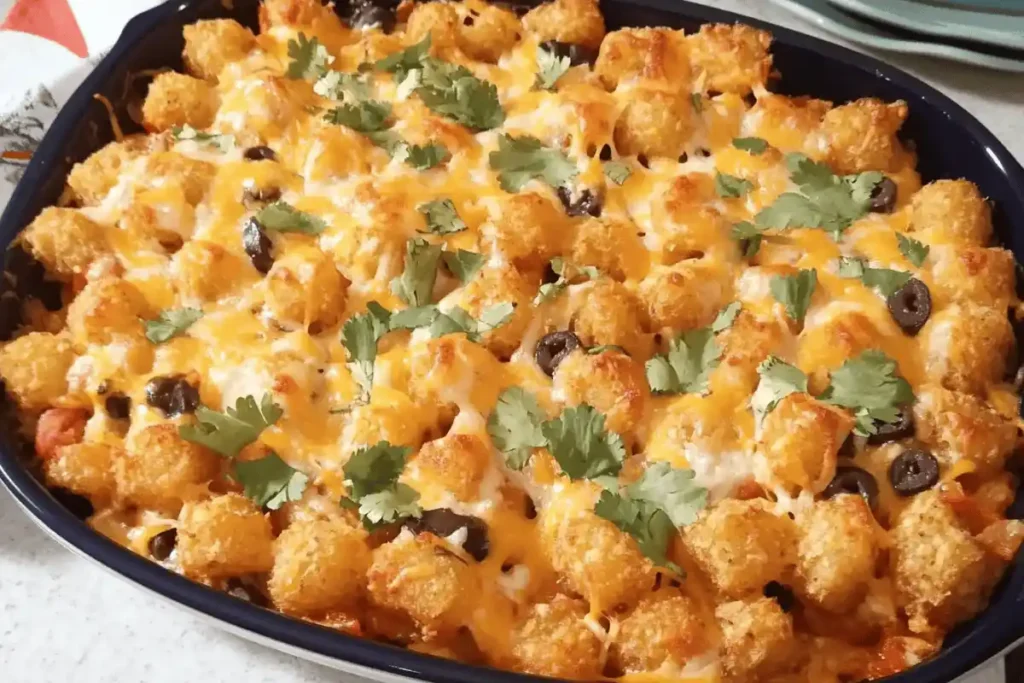 "Breakdown of Tater Tot Taco Casserole's nutritional content, including calories, protein, fat, and carbohydrates per serving."