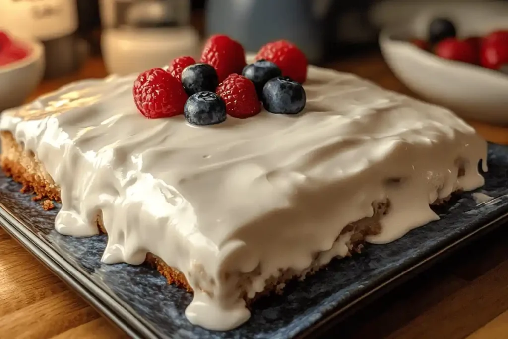 "Fresh kefir, eggs, sugar, butter, and flour arranged on a wooden countertop for a kefir sheet cake recipe."